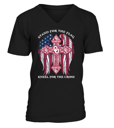 Oklahoma Sooners stand for the flag kneel for the cross Oklahoma Sooners back black shirt V-Neck T-shirt