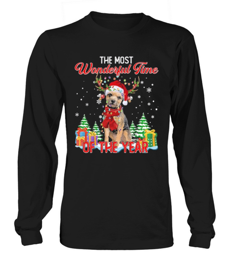 Border Terrier Santa The Most Wonderful Time Of The Year Christmas Long sleeved Unisex