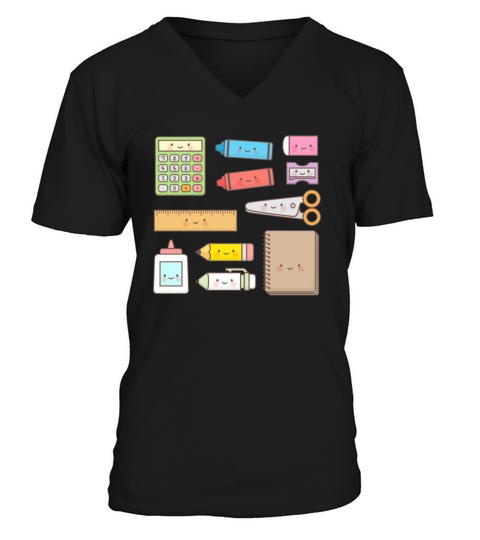 kawaii school supplies back to school V-Neck T-shirt