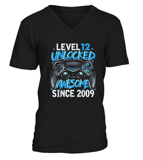 Level 12 Unlocked Awesome Since 2009 12th Birthday Gaming V-Neck T-shirt