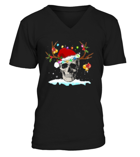 Skull Reindeer Merry Christmas V-Neck T-shirt