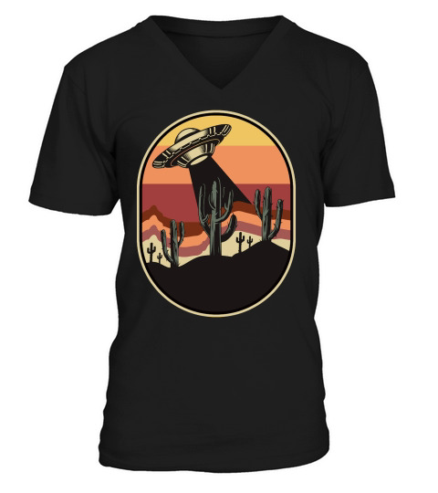 Vintage UFO Alien cactus mountain V-Neck T-shirt