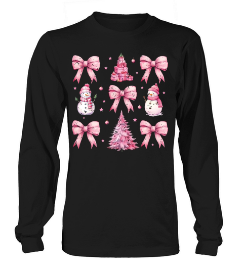 CoquetteChristmasBow Pink Retro Long sleeved Unisex