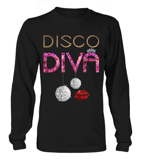 Disco Diva Ladies Disco Gold Ball Silver Red Lips T-shirt Long sleeved Unisex