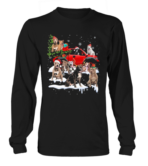 Pitbulls Dog Santa Merry Christmas Long sleeved Unisex
