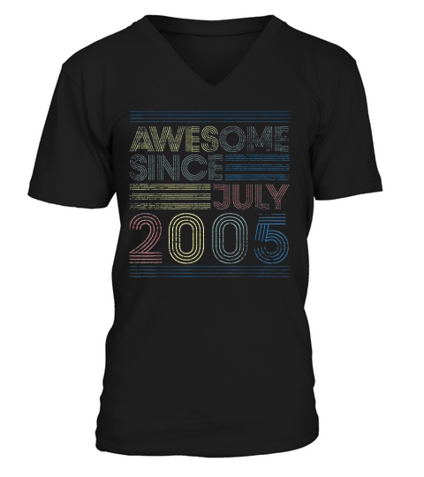 15th Birthday Gift Vintage Awesome Since July 2005 V-Neck T-shirt