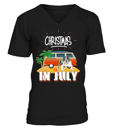 Christmas In July American Bully With Sunglasses Summer Funny Gift V-Neck T-shirt