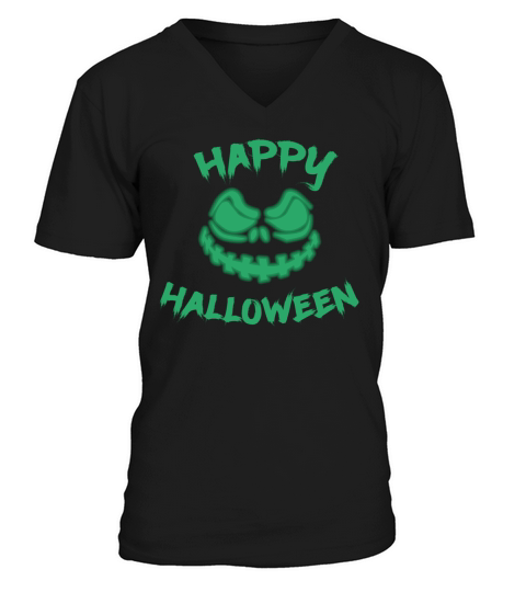 Halloween Pumpkin Evil Green Horror Fear V-Neck T-shirt