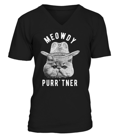 Meowdy Purrtner  Hilarious Cowboy Cat Kitty Owner Gift V-Neck T-shirt