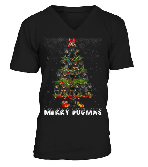Nice Merry Dogmas Rottweiler Dog Christmas Decor Xmas Tree Shirt V-Neck T-shirt
