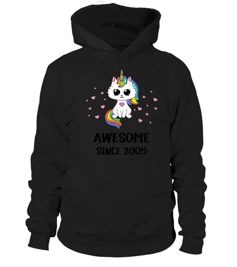 Cat Unicorn Awesome Since 2005 14th Birthday Girl Shirt Hoodie Unisex