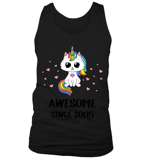 Cat Unicorn Awesome Since 2005 14th Birthday Girl Shirt Tank Top Unisex