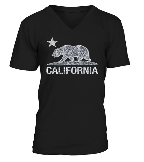 California Distressed White Bear V-Neck T-shirt