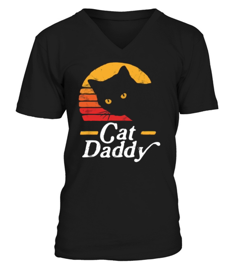 Cat Daddy Retro Vintage Sunset Cat shirt V-Neck T-shirt