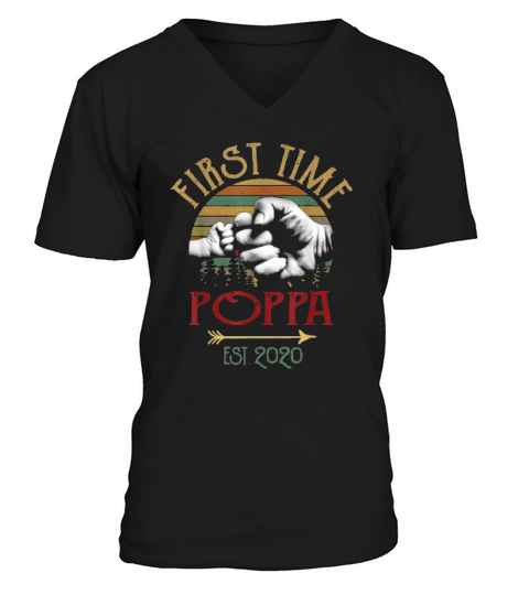 First Time Poppa Est 2020 Vintage Christmas V-Neck T-shirt