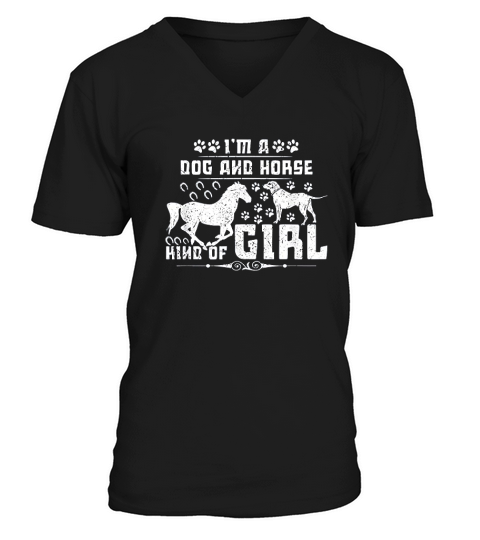 I Am A Dog And Horse Kind Of Girl Paw Print Horseshoe Gift V-Neck T-shirt