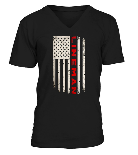 Lineman U S  Flag Pride Tshirt Tshirts V-Neck T-shirt