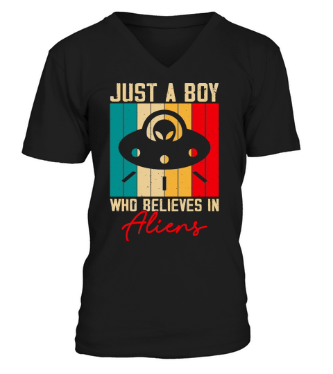 Vintage UFO Alien  just a boy who believes in Aliens 2 V-Neck T-shirt