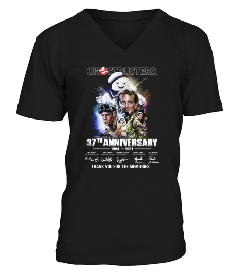 Ghostbusters 37th Anniversary 1984 2021 Signatures Thank You For The Memories V-Neck T-shirt