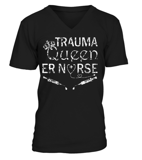 Womens Nurse - Trauma Queen Er Nurse Vintage White Gfx V-Neck T-shirt