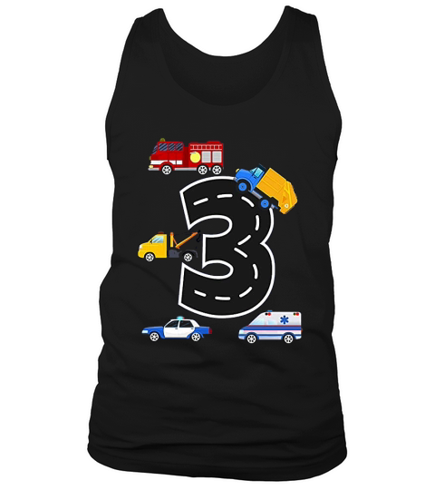 3rd Birthday Boys Fire Truck Police Car  3 Year Old Tank Top Unisex