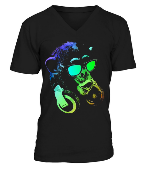 Cool Monkey With Sunglasses And Headphones 1 T-shirt V-Neck T-shirt