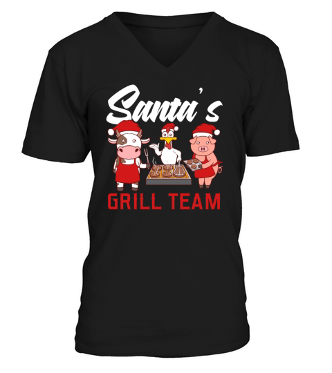 Santas Grill Team Merry Christmas Happy New Year V-Neck T-shirt