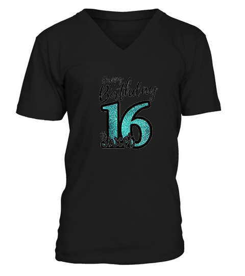 Sweet 16 Gift Turquoise And Black Party Decoration Design V-Neck T-shirt