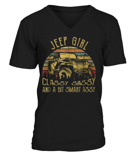Vintage Jeep Girl Classy Sassy And A Bit Smart Assy V-Neck T-shirt