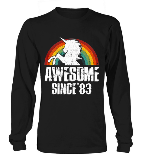 Awesome Since 83 Unicorn Retro Vintage Rainbow T-shirt Long sleeved Unisex