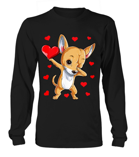 Dabbing Chihuahua Valentines Day Shirt Dog Lover Heart Boys Long sleeved Unisex