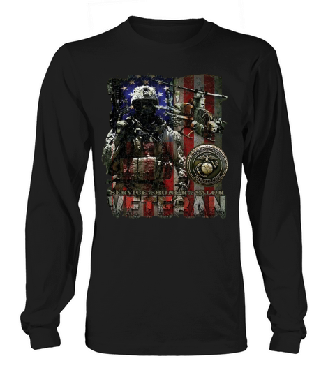 USMC Flag mens US Marines Corps Veteran Long sleeved Unisex