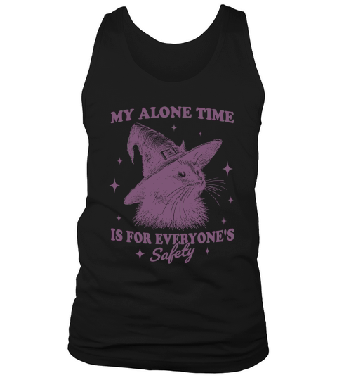 Cat Witch Hat Halloween L Purple Tank Top Unisex
