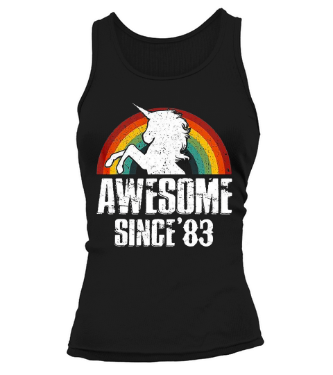 Awesome Since 83 Unicorn Retro Vintage Rainbow T-shirt Tank top Woman