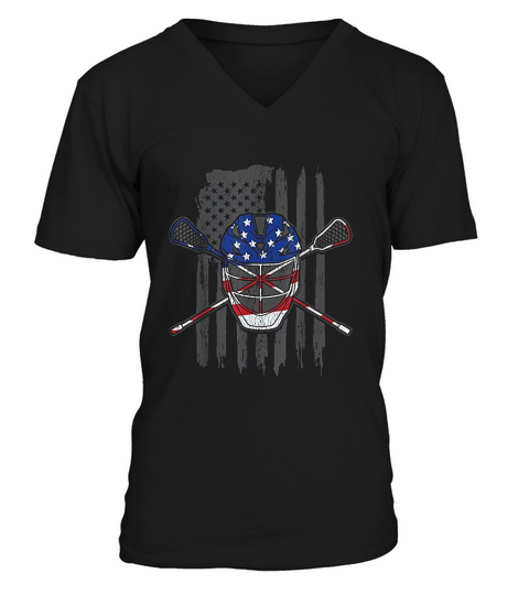 American Flag Us Lacrosse Player Gift Lacrosse Goalie V-Neck T-shirt