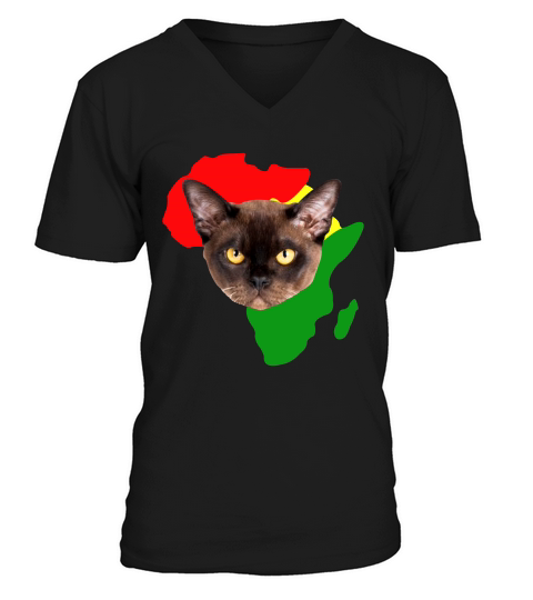 Black History Month African Map Burmese Gift For Pet Lovers Proud Black V-Neck T-shirt