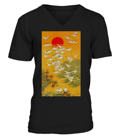 Japanese Crane Vintage Hokusai Woodblock T-shirt V-Neck T-shirt