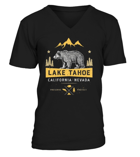 Lake Tahoe California Nevada Vintage Bear V-Neck T-shirt