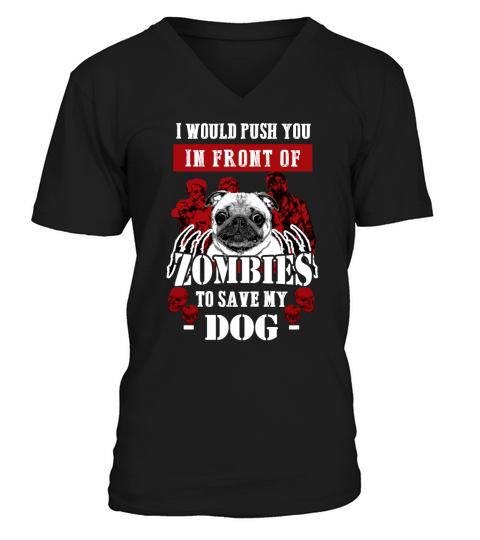 Mops Pug Vs Zombies V-Neck T-shirt