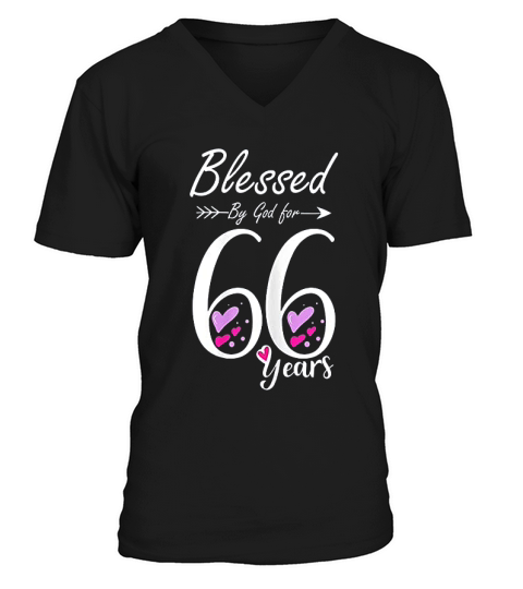 66th Birthday  Gift And Blessed For 66 Years Birthday V-Neck T-shirt