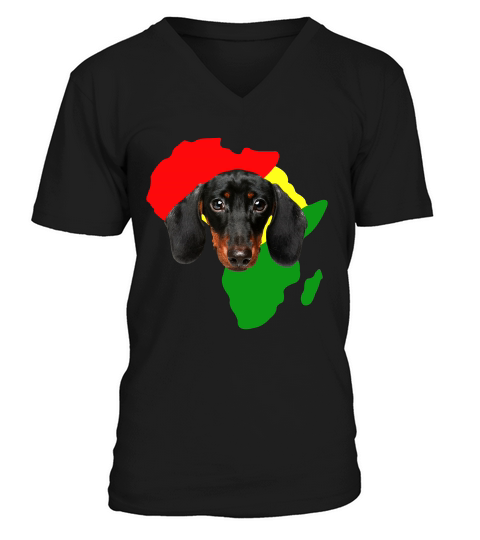 Black History Month African Map Dachshund Gift For Pet Lovers Proud Black V-Neck T-shirt