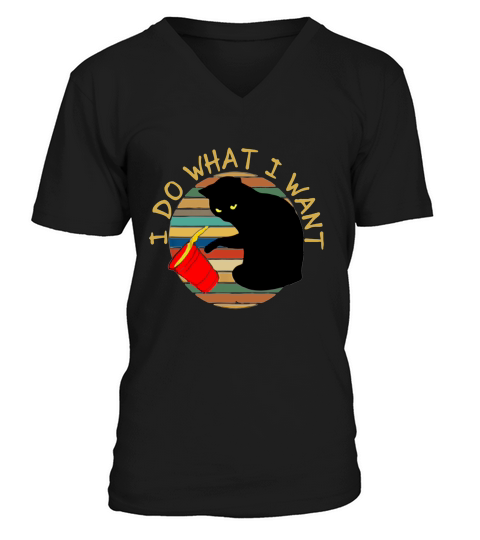 Cat I Do What I Want Retro Vintage Sunset Shirt V-Neck T-shirt