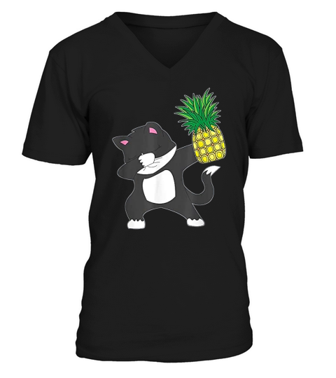 Dabbing Kitty Cat Pineapple Aloha Beach Hawaiian Dance V-Neck T-shirt