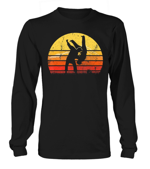 Vintage Retro Judo Player Martial Arts Silhouette Sunset Long sleeved Unisex