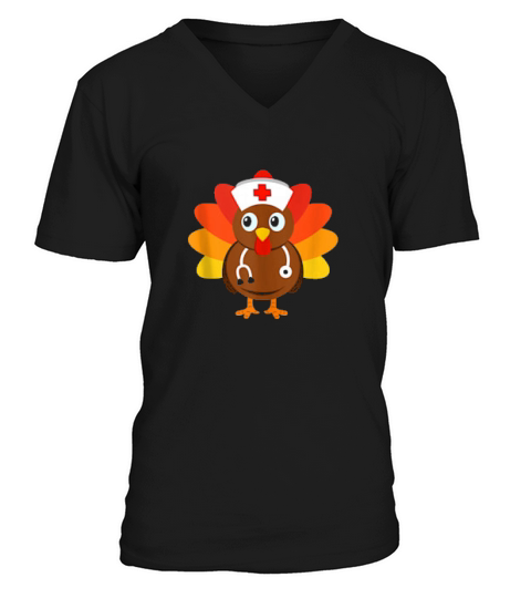 Cute Turkey Nurse For Nurses Thanksgiving V-Neck T-shirt