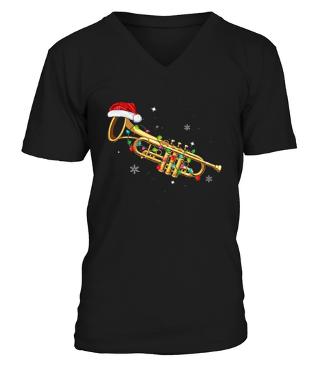 Trombone Instrument Santa Hat Christmas Lights Music Lover V-Neck T-shirt