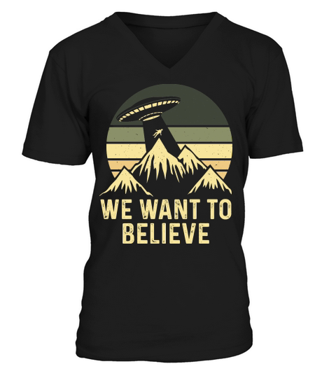 Vintage UFO Alien We want to Believe V-Neck T-shirt