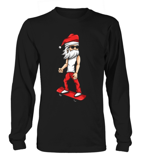 Cool Santa Claus Skateboard Skating Funny Christmas Gift Long sleeved Unisex