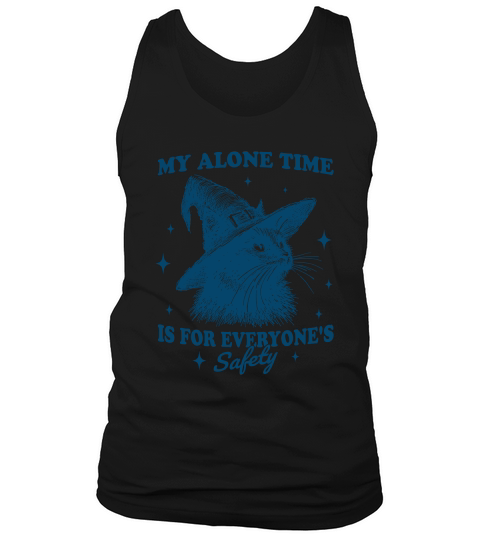 Cat Witch Hat Halloween L Blue Tank Top Unisex