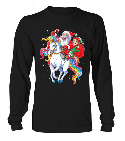 Unicorn Christmas Shirt Girls Santa Elf Long sleeved Unisex